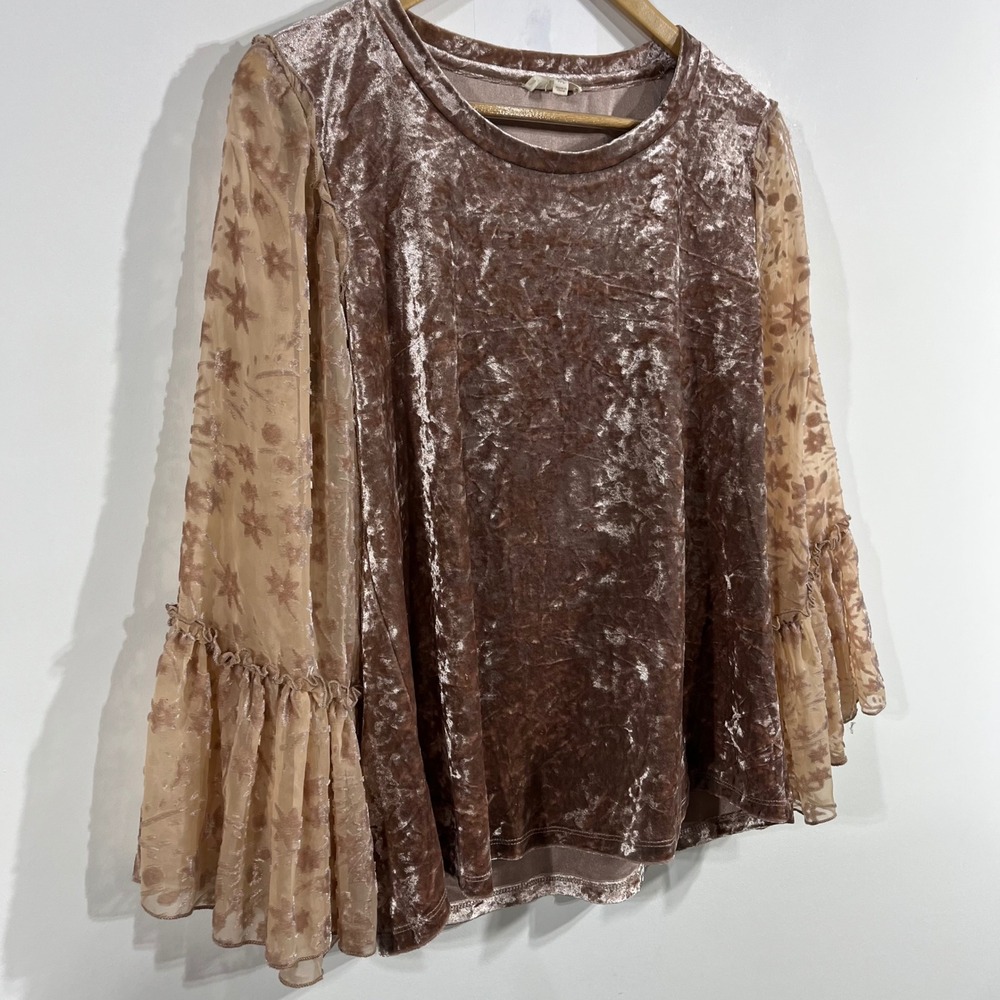 Mystree Y2K Fairy Grunge Crushed Velvet Sheer Bell Sleeve Top Womens Medium Boho - Picture 2 of 8
